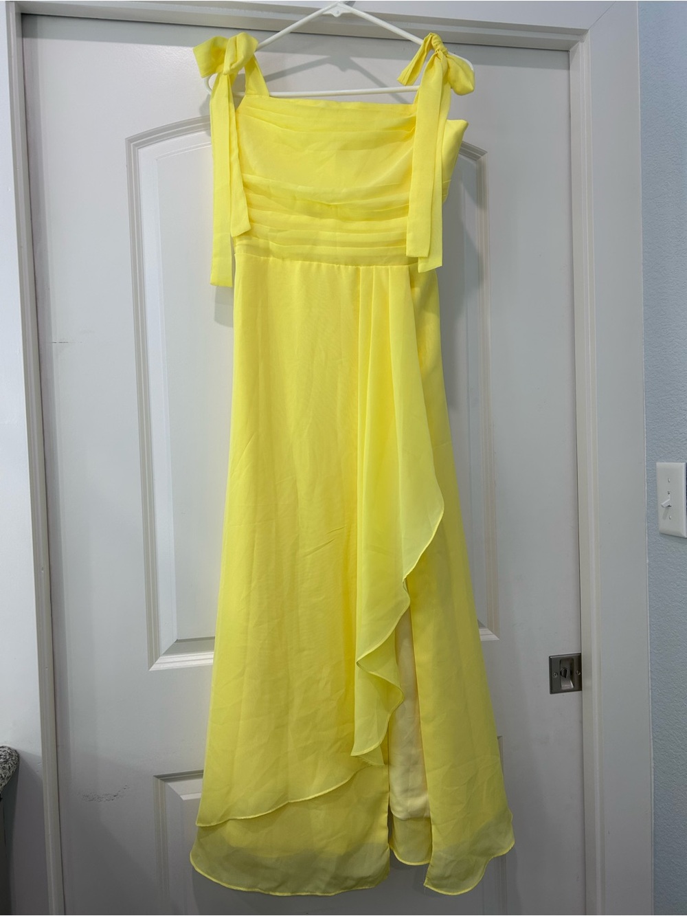 Yellow Tie-Shoulder Chiffon Evening Dress